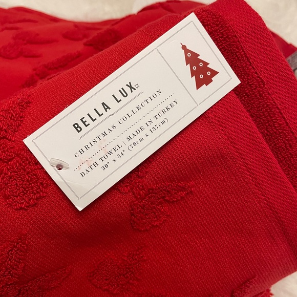 BELLA LUX Red CHRISTMAS Holiday BOW 3pc Bath and Hand Towel Set - Picture 4 of 4